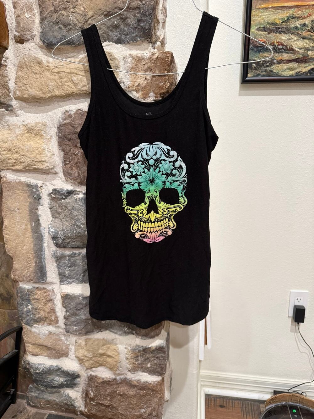 No Boundaries Womens L Black Multicolor Sugar Skull Graphic Tank Top